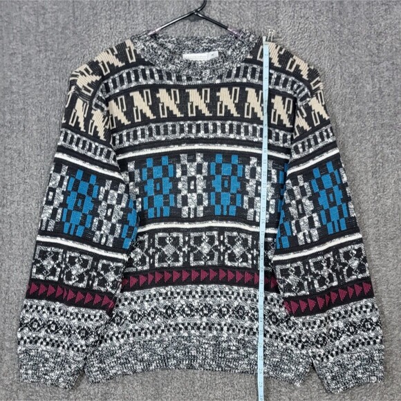 Vintage JJ Cochran Sweater Mens L Black Geometric Long Sleeve Crewneck Pullover - Picture 3 of 11